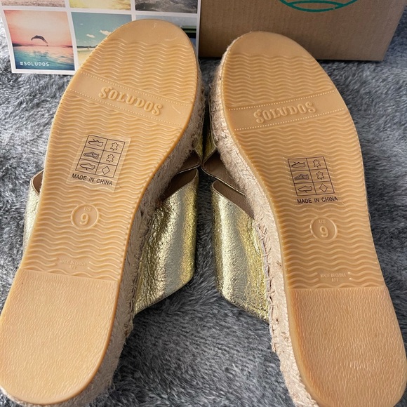 Soludos Criss Cross Platform Sandals Jupiter Gold - Picture 3 of 7